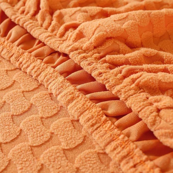 vctops 6 Pieces Jacquard Plush Recliner Loveseat Slipcover Stretch Soft Sofa Couch Cover Anti-Slip Solid Color Furniture Protector with Elastic Bottom for Kids Cats Dogs(Orange,2 Seat)