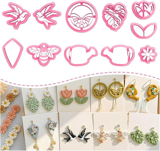 KEOKER Spring Polymer Clay Cutters - 11 Cutters for Polymer Clay Earrings, Flower Clay Earring Cutters