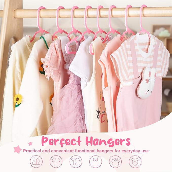 HOUSE DAY Premium Baby Hangers 20 Pack, 11 Inch Kids Plastic Hangers Pink, Slim Childrens Hangers for Infant, Toddler, and Child Clothes, Durable Baby Clothes Hangers for Closet