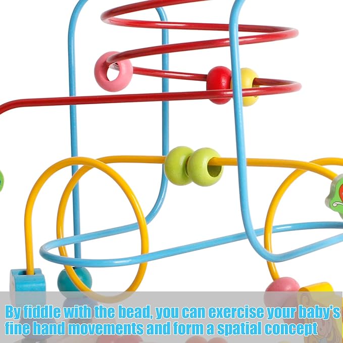 SHIERDU Wooden Toys with Animals Graphics Bead Maze Game Educational Abacus Beads Circle Toys Colorful Roller Coaster Game Gift for Toddlers Kids Children Girls Boys