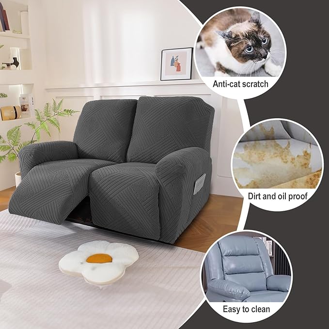 NORTHERN BROTHERS Recliner Loveseat Covers - Recliner Sofa Covers 2 Seater Loveseat Covers for Reclining Loveseat Recliner Cover, Dark Gray