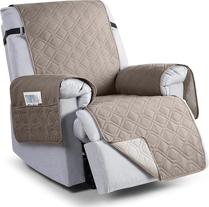 VANSOFY 100% Waterproof Recliner Chair Covers, Recliner Cover Non-Slip Dog Chair Cover Furniture Protector Washable Slipcover with Pocket, Elastic Straps for Pets, Dogs(Khaki, 23.6")