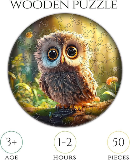 Wooden Jigsaw Puzzles for Kids Ages 4-6, 50 Piece Unique Shape Animal Theme Puzzle - Preschool Learning Educational Toys for Kids 3+, Valentines Day Birthday Easter Gifts for Kids Girls Boys (owl)