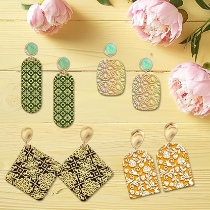 4PCS Polymer Clay Texture Sheets Set for Using with Clay Cutters, Vintage Clay Texture Mats, Pottery Jewelry Making Kit DIY Creative Crafts Tools