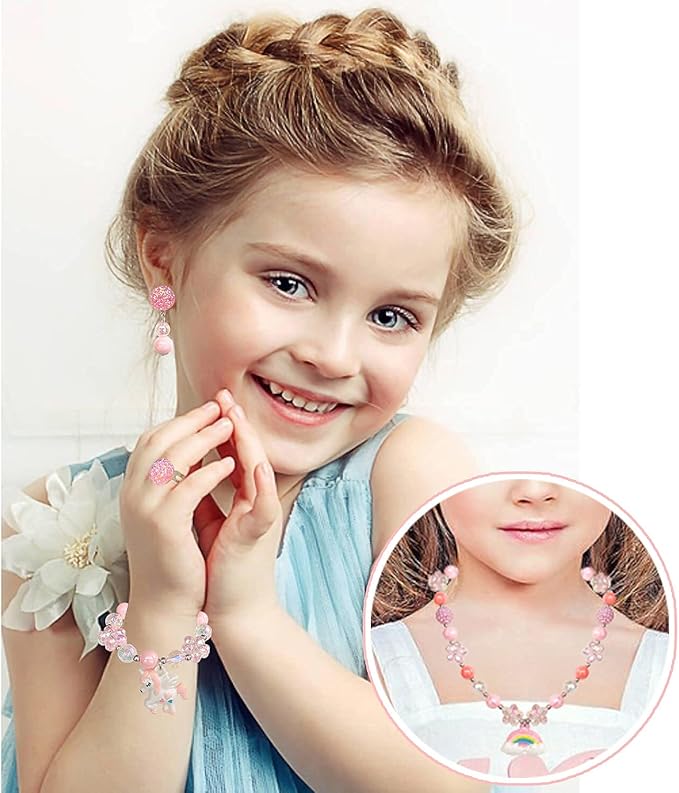 Girl Handbag Purse for Little Girls Kids Pretend Play Dress Up Necklace Hair Accessories Jewelry Set, Light Pink
