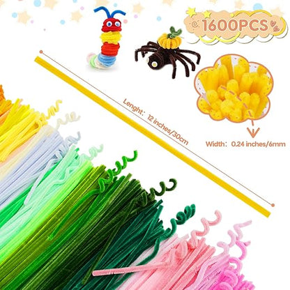 1600 PCS Pipe Cleaners, Pipe Cleaners Bulk 48 Colors, Chenille Stems for Flowers DIY Art Creative Crafts Decorations Colorful Thick Pipe Cleaners Craft Supplies for Christmas Halloween Birthday Gift