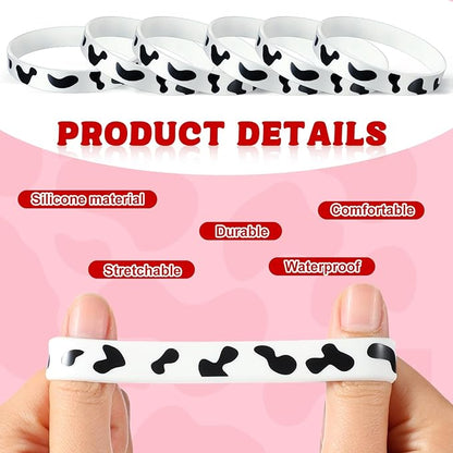 Sasylvia 144 Pcs Cow Party Supplies Include 36 Sets Cow Keychain Thanks Kraft Tags Rubber Bracelets White Organza Bags Cow Party Favors Cow Themed Party Decorations for Baby Shower Girl Boy