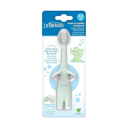 Dr. Brown's Infant-to-Toddler Toothbrush, Soft and Safe Baby Training Brush, Elephant, Mint, 0-3 years (Styles May Vary)