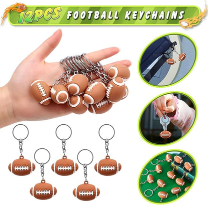 12 Set Football Party Favors Sport Birthday Supplies Drawstring Backpack Silicone Bracelet Keychain Tattoo Sticker Toy Gift Boy Kid Goodie Bag Stuffers Classroom Reward Football Party Supplies