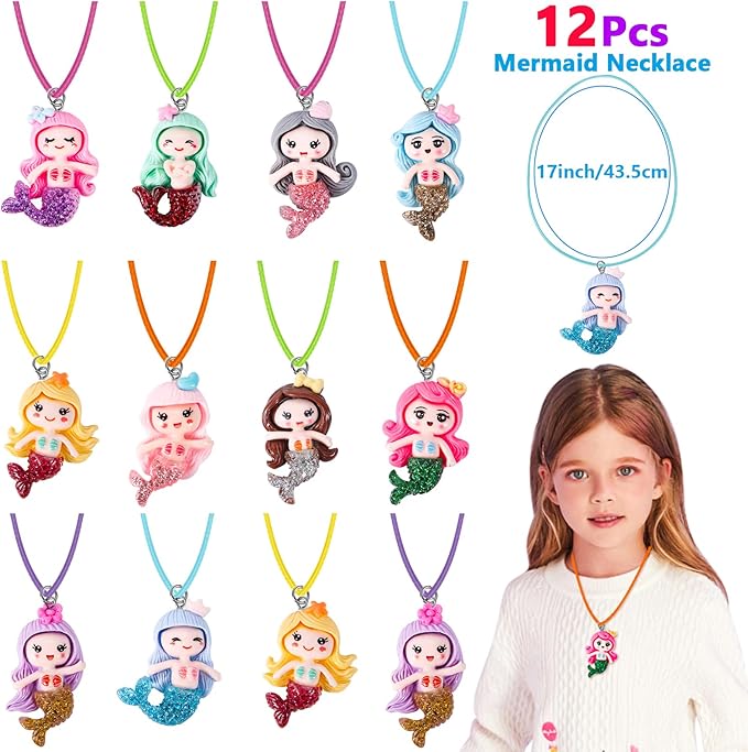 Golray 96Pcs Mermaid Party Favors with Goodie Bags Necklace Bracelet Rings Hair Clip Stampers Tattoo Tail Keychain for Girls Prize Toy Gift Stuffers Fillers Pinata Mermaid Birthday Party Supplies