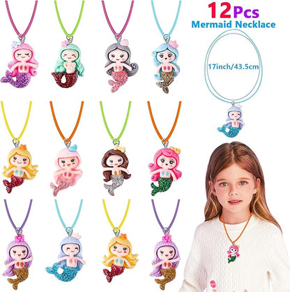 Golray 96Pcs Mermaid Party Favors with Goodie Bags Necklace Bracelet Rings Hair Clip Stampers Tattoo Tail Keychain for Girls Prize Toy Gift Stuffers Fillers Pinata Mermaid Birthday Party Supplies