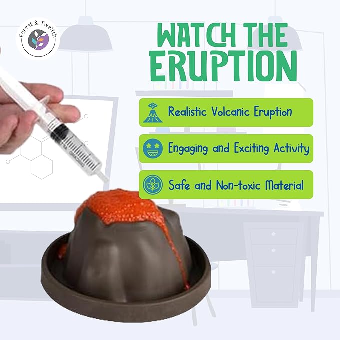 Volcano Science Kit for Kids 8-12 or Above- 9 Pcs Complete Volcano Kit Including NaHCO, C H O Powder, Eye Protection Masks and More- Safe, Non-Toxic Volcano Toys for Kids- Science Learning Games