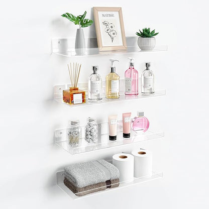 upsimples 4 Pack 15x6 Inches Acrylic Bathroom Shelves for Wall, Floating Bathroom Shelves Over Toilet, Storage Shelf for Toilet Paper, Towels and Toiletries, Clear