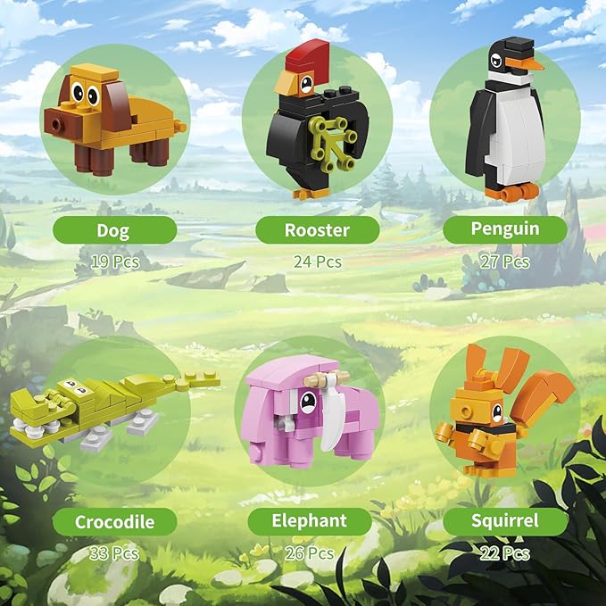 Party Favor for Kids, 12 in 1 Pre Filled Elephant Building Block Set-12 Pcs Mini Building Blocks Toys, STEM Building Blocks Toys,Classroom Prize Toys,Birthday Gifts,Goodie Bags,Carnival Prizes