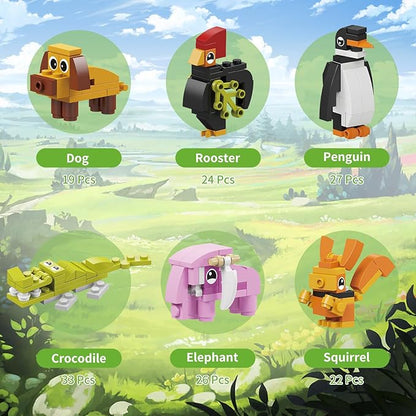 Party Favor for Kids, 12 in 1 Pre Filled Elephant Building Block Set-12 Pcs Mini Building Blocks Toys, STEM Building Blocks Toys,Classroom Prize Toys,Birthday Gifts,Goodie Bags,Carnival Prizes