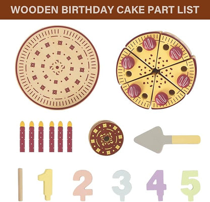 Pretend Play Food for Toddlers 1-3,Wooden Birthday Fake Cake with Candles and Numbers,Tea Party Learning Kitchen Gift Toys for Boys Girls (Chocolate Cake)