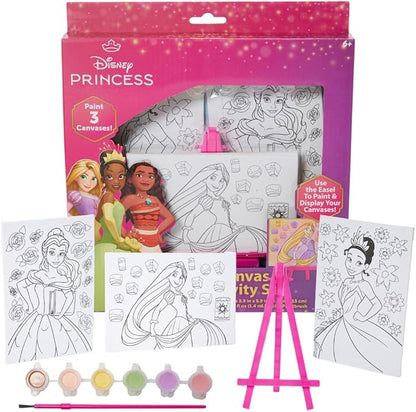 Innovative Designs Disney Princess Canvas Paint Set for Kids with 3 Canvases, Acrylic Paint, Paintbrush, & Easel