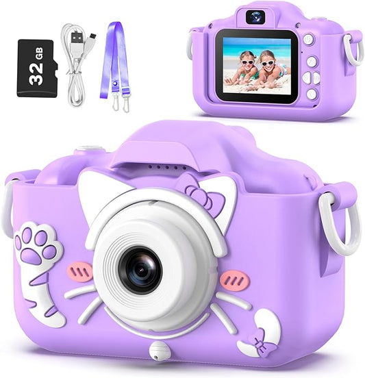 Goopow Kids Camera Toys for 3-8 Year Old Girls Boys,Children Digital Video Camcorder Camera with Cartoon Soft Silicone Cover, Best Chritmas Birthday Festival Gift for Kids - 32G SD Card Included