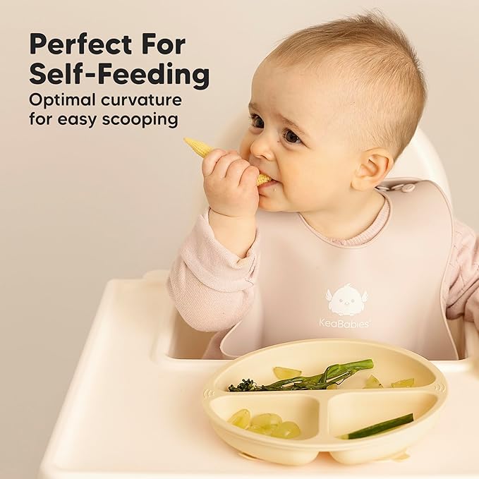 KeaBabies Suction Plates for Baby, Toddler - 3-Pack 100% Silicone Toddler Plates, Divided Baby Plates with Suction, Silicone Plates for Baby, Kids, BPA-Free, Microwave, Dishwasher Safe (Dusk)