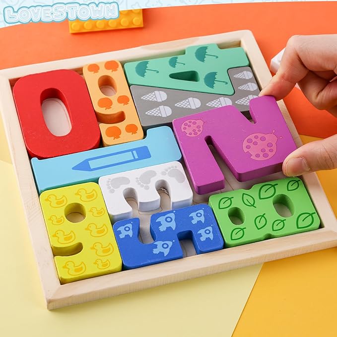 LovesTown 10PCS Stacking Puzzles, Wooden Number Chunky Jigsaw Puzzles Educational Toy for Kids