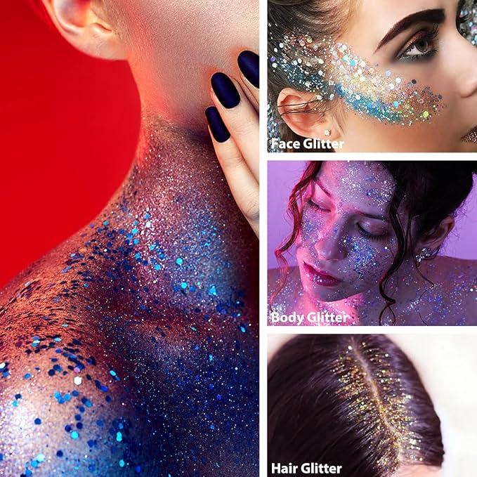 Mysense Pink Body Glitter Stick,Face Hair Glitter Makeup,Sparkling Mermaid Sequins Chunky Glitter Face Paint,Singer Concert Outfit Festival Rave Accessories for Women and Kids