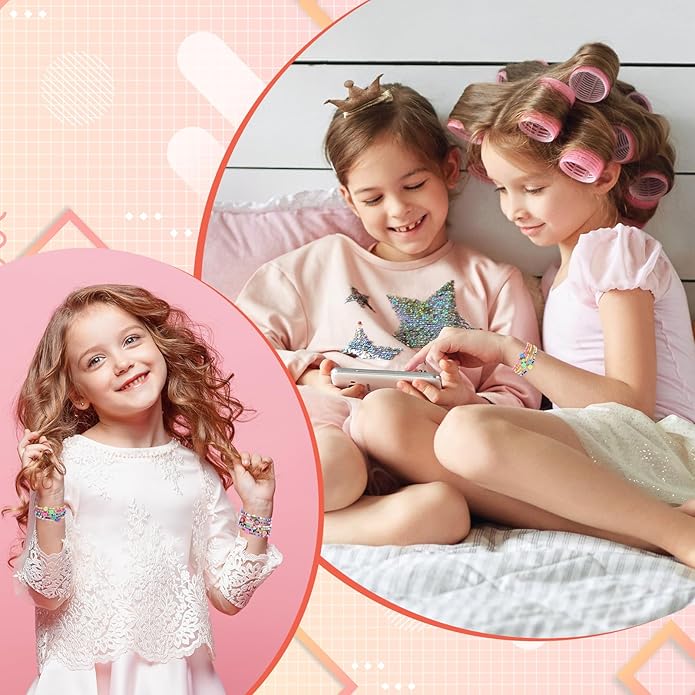 60 pcs Colorful Kids Friendship Bracelet Sets, Stackable Elastic Cute Beaded Bracelets Princess Pretend Play Bracelet Preppy Bracelets Bulk Set for Women Gift