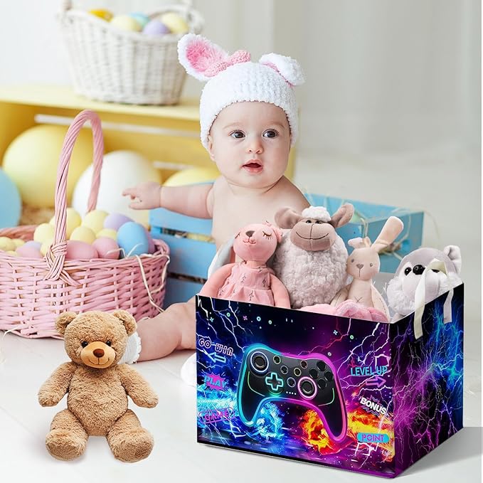 Gamer Console Storage Box, Foldable Waterproof Toy and Clothes Storage Box, Portable Fabric Storage Box for Nursery, Games Room, Gamer Decor Basket for Boys and Girls, Storage Boxes for Books, Gifts