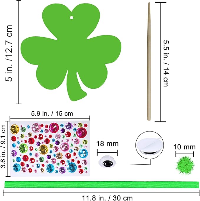 36 Sets Magic Color Scratch Art Shamrock Ornaments Craft Kits St. Patrick's Day Decorations Lucky Shamrock Four-Leaf Clover Ornaments Pom-poms Googly Eyes for Kids Classroom Home Activity Art Project