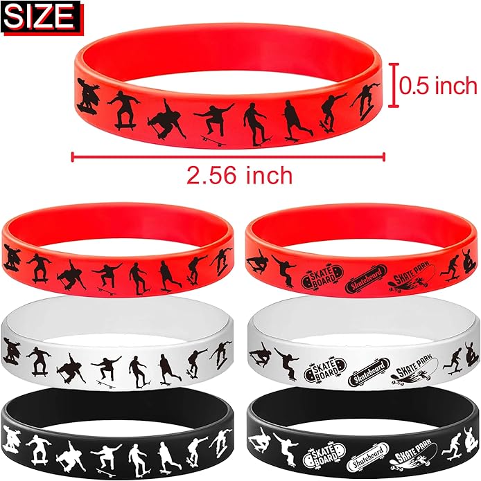 48PCS Skateboard Rubber Bracelets Silicone Wristbands -Sport Party Supplies Skateboarding/Freedom/Innovation/Extreme Sports Birthday Baby Shower Party Favors