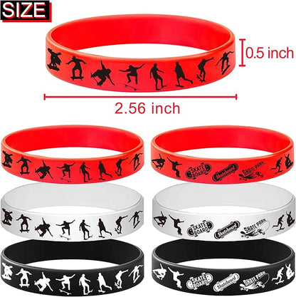 48PCS Skateboard Rubber Bracelets Silicone Wristbands -Sport Party Supplies Skateboarding/Freedom/Innovation/Extreme Sports Birthday Baby Shower Party Favors
