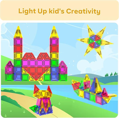 Magneverse 100 PCS Mini Magnetic Tiles - Travel Magnetic Tiles, Micro Magnet Travel Toy for Kids Ages 3+, STEM Educational Building Set Construction Toys, Boys Girls Toddlers Birthdays Gifts