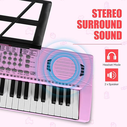 61 Key Keyboard Piano, Digital Kids Piano Keyboard with Stand, Gift for Early Education Children, Pink