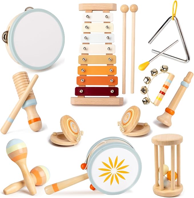 Baby Musical Instruments for Toddlers 1-3, 12PCS Montessori Musical Toy Set with Xylophone, Drum, Maracas...Perfect Toy Gift for 1-3 Year Old Boy Girl