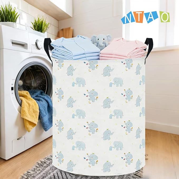 NTAOHAMPER Joyful Baby Elephant Laundry Hamper,Laundry Basket,Baby Nursery Hamper,Waterproof Storage Bin,Clothes Organizer Basket,Room Decor(Joyful Baby Elephant）