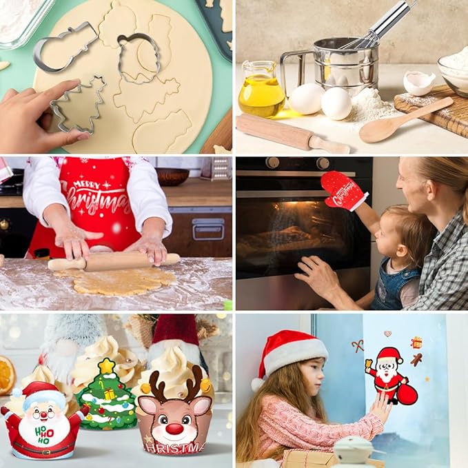 Labeol Christmas Kitchen Kids Cooking Sets Real, 27 PCS Kids Baking Set with Apron, Chef Hats and Oven Mitts for Christmas Dinner Party Baking, Fun Cooking Gifts for Boys Girls