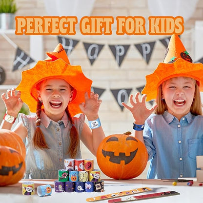 Halloween Bracelets for Kids, 72 PCS Halloween Slap Bracelets Bulk, Halloween Party Favors Toys for Kids, 12 Different Design Bracelets Bulk for Party Favors and Supplies, Halloween Treat Bags Gifts