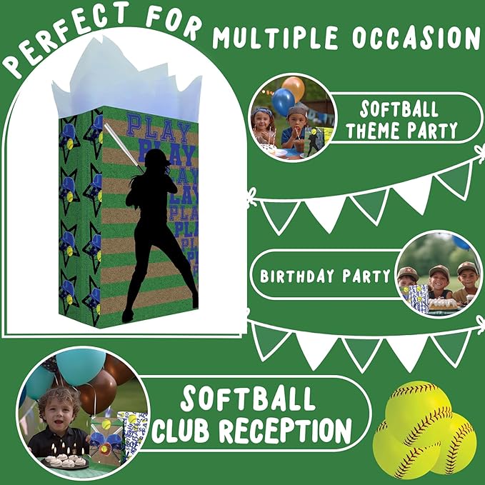 24 Softball Party Favor Bags with Stickers Softball Goodie Bags Softball Party Favors for Kids Softball Birthday Party Supplies