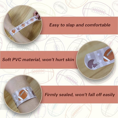 72PCS Football Slap Bracelets Wristband Football Party Favors, Football Birthday Rugby Match Party Supplies Kids Classroom Gifts, Sports Themed Bracelets for Kids and Adults, 12 Designs