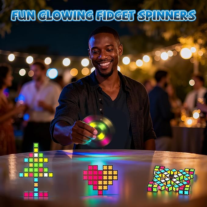 Magnetic Fidget Spinner Mini-38 Blocks, Glow Magnet Cube & Transformable Fidget Spinner & Infinity Cube & 3x3x3 Cube-4 in 1 Toy, STEM Building Tiles Stress Relief Sensory Gift for Kid Boy Girl Adult