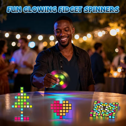 Magnetic Fidget Spinner Mini-38 Blocks, Glow Magnet Cube & Transformable Fidget Spinner & Infinity Cube & 3x3x3 Cube-4 in 1 Toy, STEM Building Tiles Stress Relief Sensory Gift for Kid Boy Girl Adult