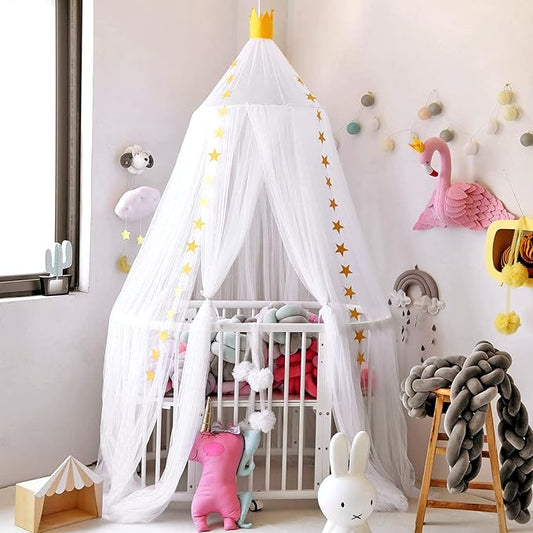 Jolitac Princess Bed Canopy for Girls Room Decor Round Lace Mosquito Net Play Tent Reading Nook Canopies Yarn Girl Dome Netting Castle (White)