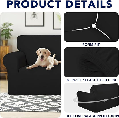 PureFit 100% Dual Waterproof Couch Cover Slipcovers for Couches and Sofas - Stretch Non Slip Fleece Sofa Covers Washable, Leakproof Furniture Protector for Kids, Pets, Dog (Loveseat, Black)