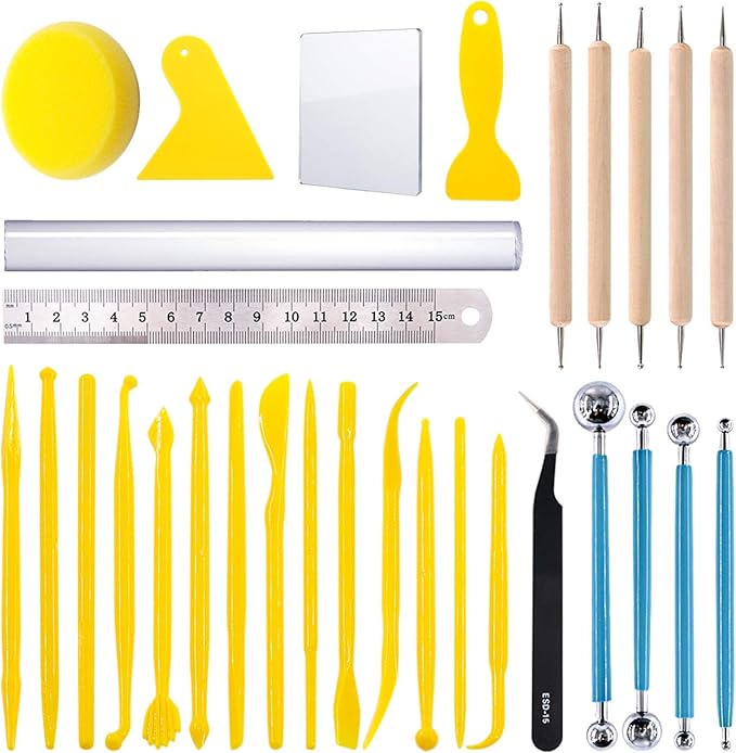 Swpeet 22Pcs Modeling Clay Sculpting Tools Kits, Ball Stylus Tool, Pottery Tools, Rubber Tip Pens, Plastic Clay Tools, Sculpting Kit for Making Modeling Clay Cake Fondant Decoration,Clay,Ceramics