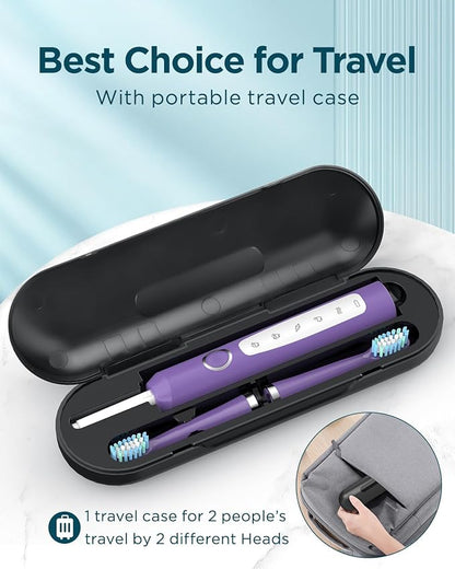 Rtauys M5 Sonic Electric Toothbrush for Adults and Kids - Rechargeable Electric Toothbrush Kids Ages 12+ and Adults with 8 Brush Heads & Travel Case, 120 Days Battery Life - Purple