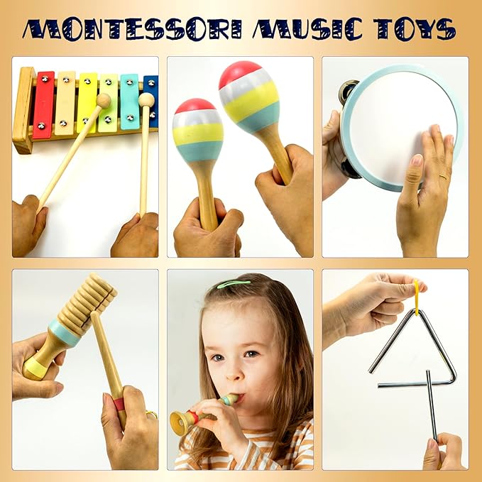MINIARTIS Baby Musical Instruments - Montessori Musical Toys for Toddlers 1-3 | Neutral Colors Wooden Percussion Set | Modern Boho Xylophone for Kids with 15 Songbook, Preschool Educational Toys