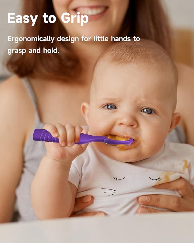 2 Pack Baby Spoons, First Stage Spoons, Food Grade Silicone, 6+ Months, Teething for Self Feeding, Toddler Utensils for Baby Led Weaning, BPA Free