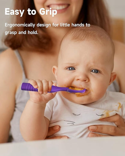 2 Pack Baby Spoons, First Stage Spoons, Food Grade Silicone, 6+ Months, Teething for Self Feeding, Toddler Utensils for Baby Led Weaning, BPA Free