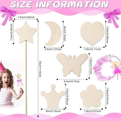 42 Pcs Princess Fairy Wands Kit, Include 36 Pcs Wooden Unfinished Wand DIY Princess Wand with 6 Sheet Colorful Diamond Sticker for Girls Make Your Own Princess Wand, Cosplay Costume Party Favor