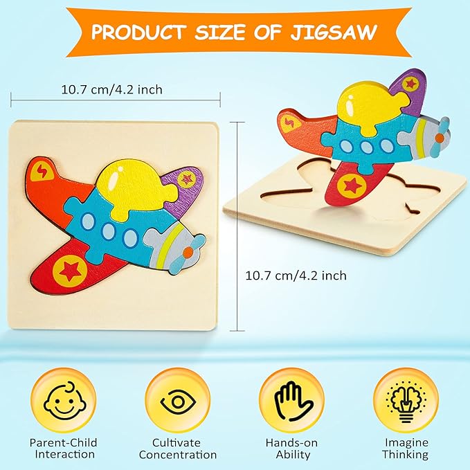 6 Pack Wooden Puzzles for Toddler 1-3 Years Old Wood Jigsaw Puzzles for Boys Montessori Games and Educational Toys for Kids Wooden Toddler Puzzles Present (Vehicle)