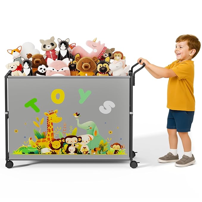 BBLIKE Toy Box for Kids - 200L Extra Large Toy Chest Storage with Wheels for Boys and Girls, Toy Organizer Bin for Stuffed Animals, Toy Basket for Bedroom, Nursery, Living Room, Playroom, Gray
